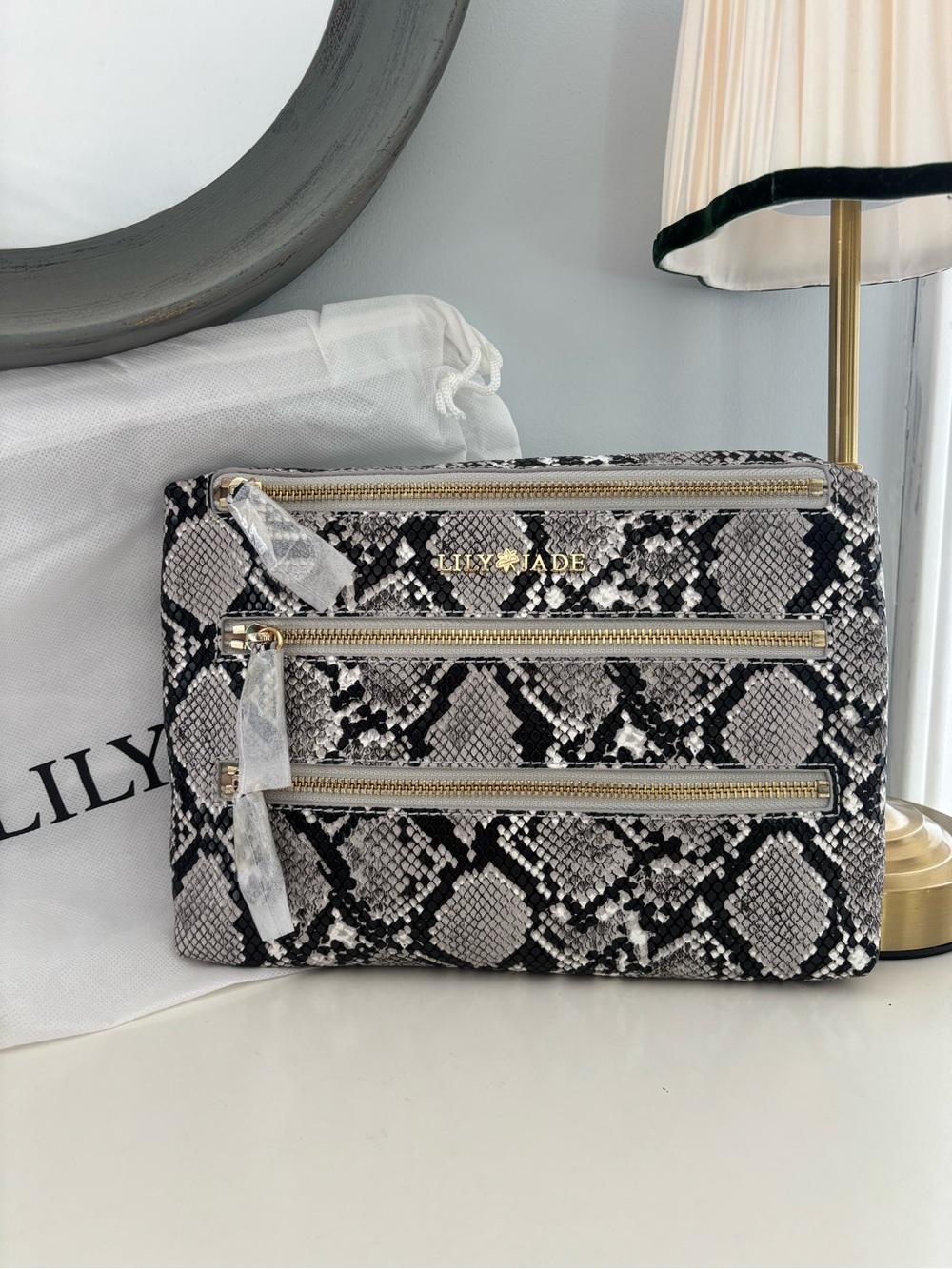 Lily Jade Gray Snake-Print Crossbody Organizer vegan